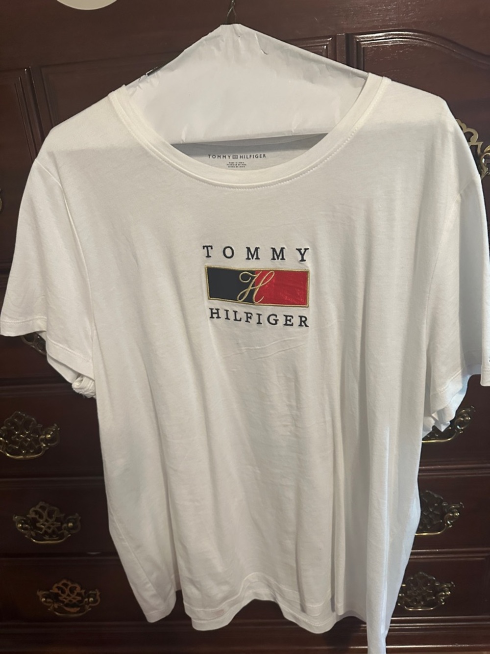 Tommy Hilfiger White Tee with Navy and Red Logo